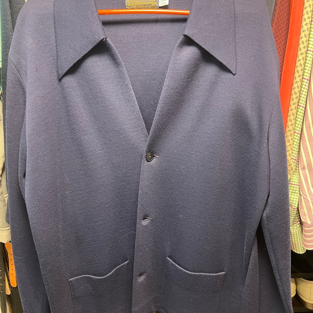 Vintage 1970s Pendleton Men's Navy Sweater Cardigan